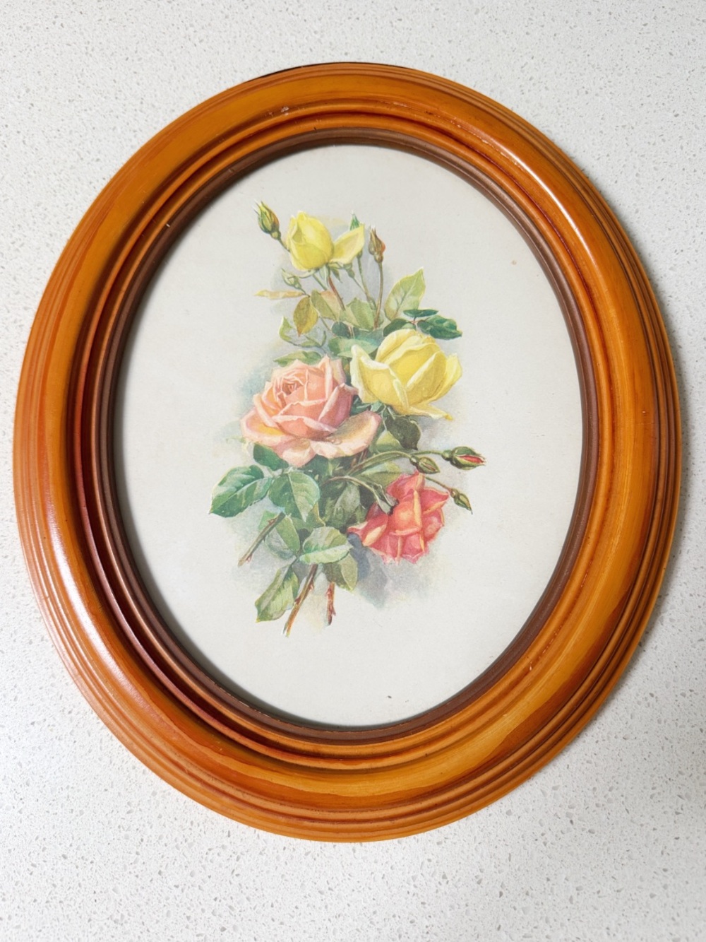 Vintage botanical floral wooden oval frame print 12”